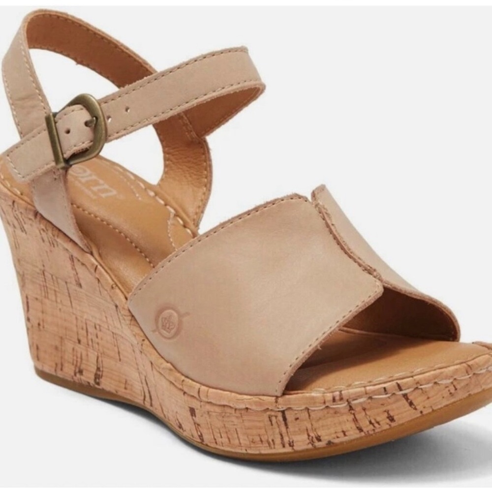 Børn Tan Leather Cork Wedge Sandals 6 1/2 M
